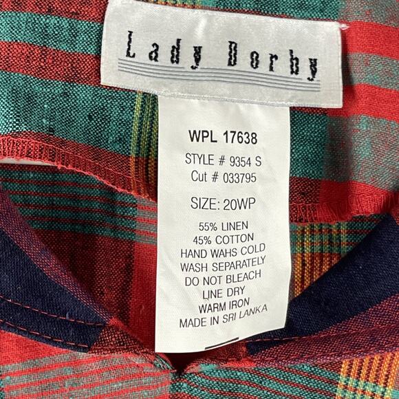 Vintage Lady Dorby Linen Dress Women 20WP Plaid Midi Shawl Collar Cottage NEW - Picture 12 of 14